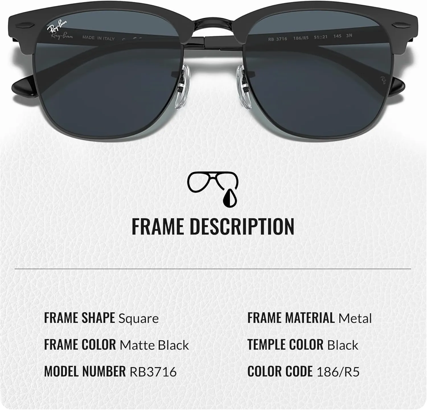 Ray-Ban RB3716 CLUBMASTER Metal Square Shape Sunglasses With Eyewear Kit Bundle - Adjustable Nose Pads - Square Sunglasses