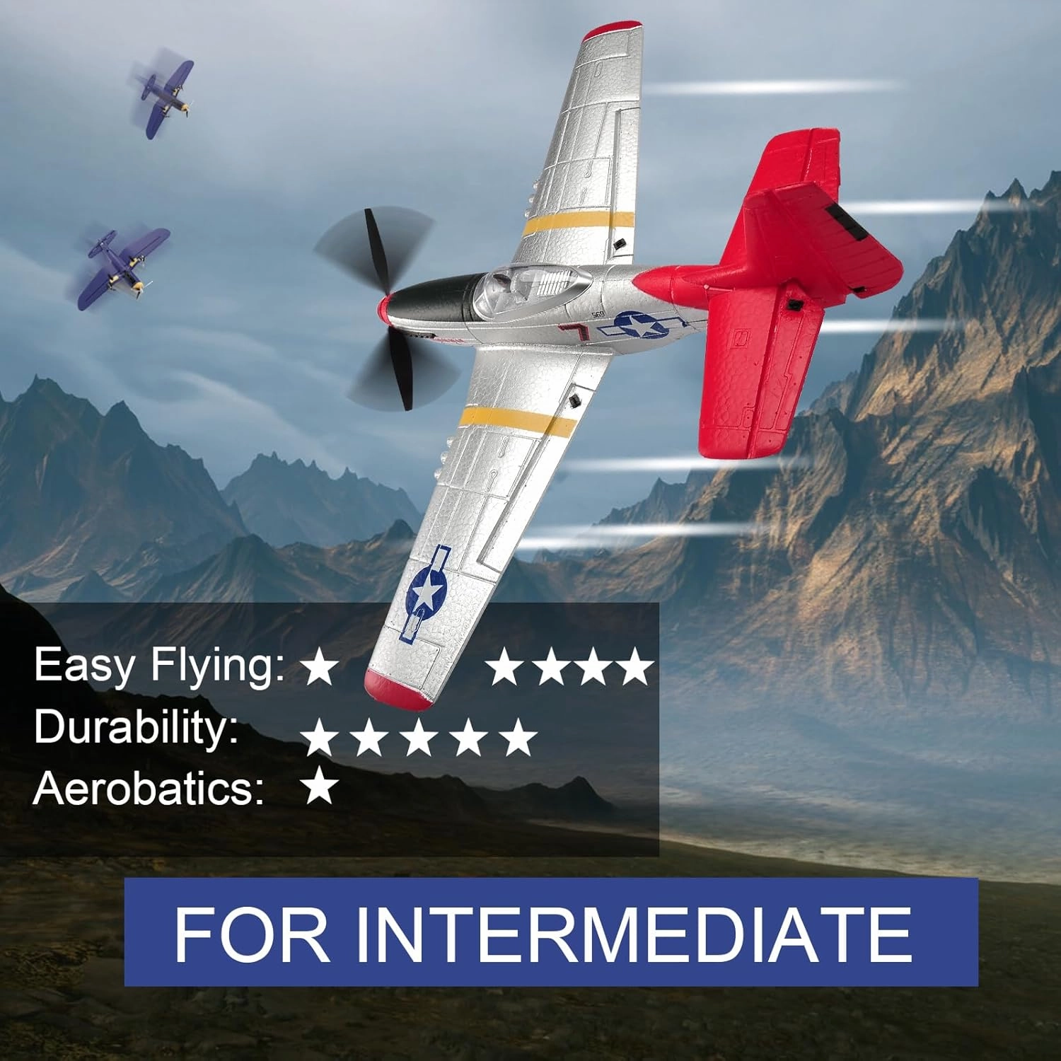 RC Plane P51D Mustang Remote Control Airplane Fighter Toys,2.4GHz 6-axis Gyro Stabilizer RC Airplane RTF Glider Aircraft Plane with 2 Batteries,Easy to Fly for Adults Kids Beginners Boys