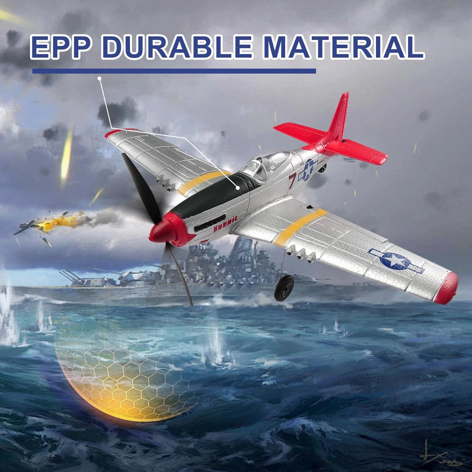 RC Plane P51D Mustang Remote Control Airplane Fighter Toys,2.4GHz 6-axis Gyro Stabilizer RC Airplane RTF Glider Aircraft Plane with 2 Batteries,Easy to Fly for Adults Kids Beginners Boys