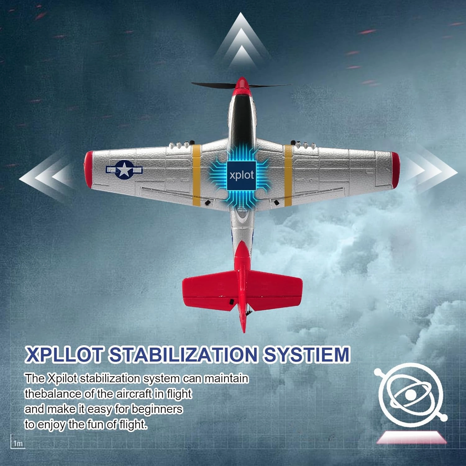 RC Plane P51D Mustang Remote Control Airplane Fighter Toys,2.4GHz 6-axis Gyro Stabilizer RC Airplane RTF Glider Aircraft Plane with 2 Batteries,Easy to Fly for Adults Kids Beginners Boys