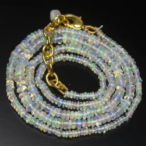 Ready to wear, 20 inch, 2-4mm, Natural Ethiopian Opal Smooth Rondelle Shape Gemstone Beaded Necklace