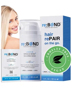 reBOND Leave-in Miracle Bond Building Hair Mask- 4 minute Repair Treatment Deep Conditioning for Bleached, Damaged, Dry, Colored or Frizzy Hair - Set includes: 3oz   .34oz