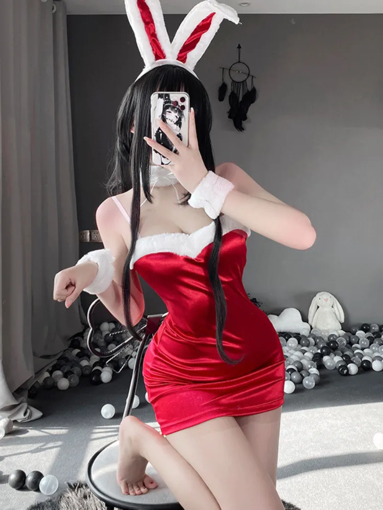Red Fluffy Trim Sweetheart Neck Mini Dress