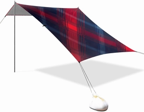 Red and Blue Plaid Designed UPF50  Protection Stable Beach Tent Easy Setup Large Sun Shelter with Sandbags & Sand Shovel for Camping, Fishing, Backyard Fun sombrillas para Playa