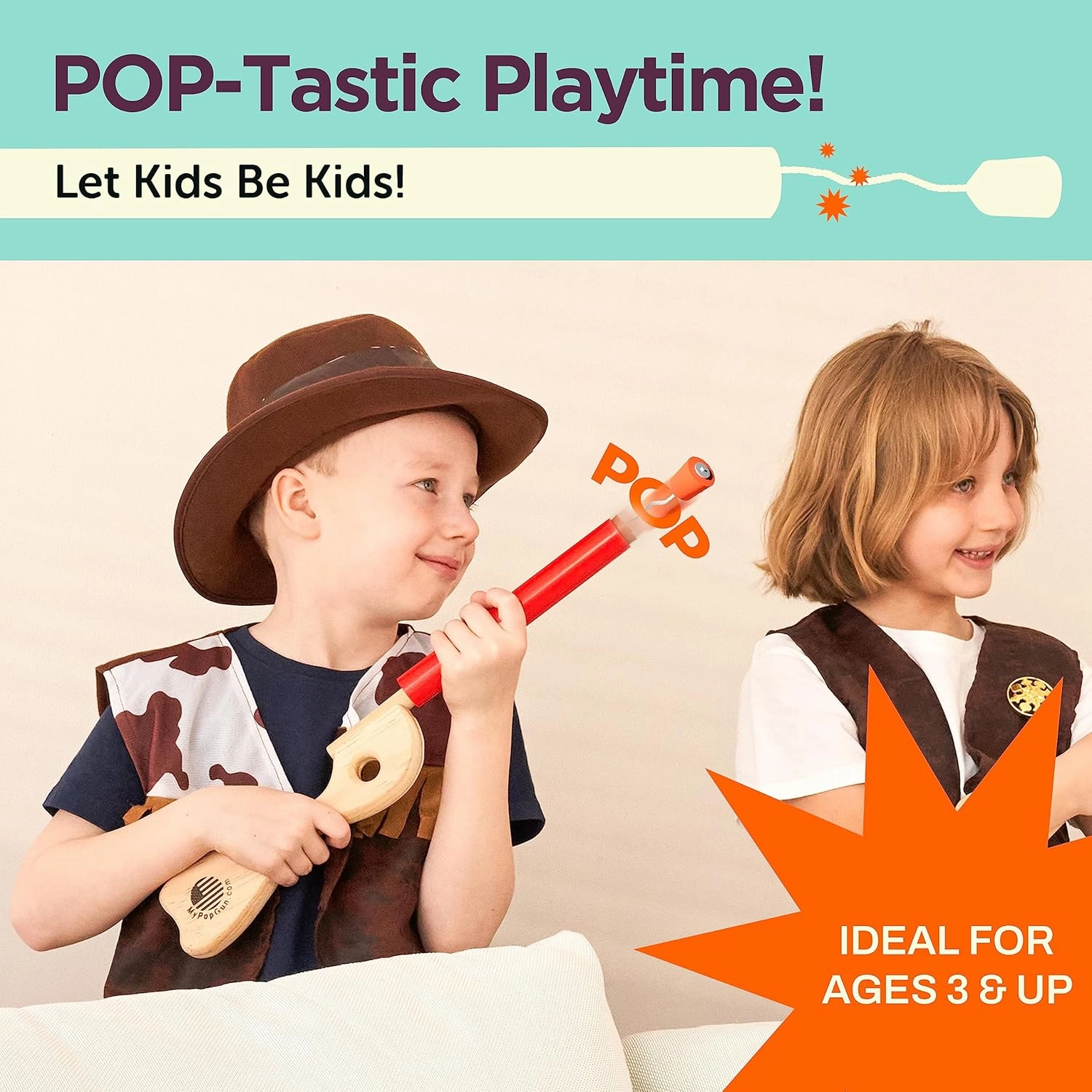Red Wooden Pop Gun Rifle for Kids, American Classic, Durable Pretend Play Toy, Handmade in USA, No Batteries Required, Great Gift for Boys and Girls Ages 3-7
