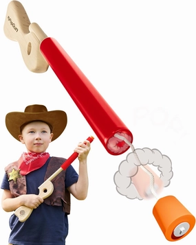 Red Wooden Pop Gun Rifle for Kids, American Classic, Durable Pretend Play Toy, Handmade in USA, No Batteries Required, Great Gift for Boys and Girls Ages 3-7