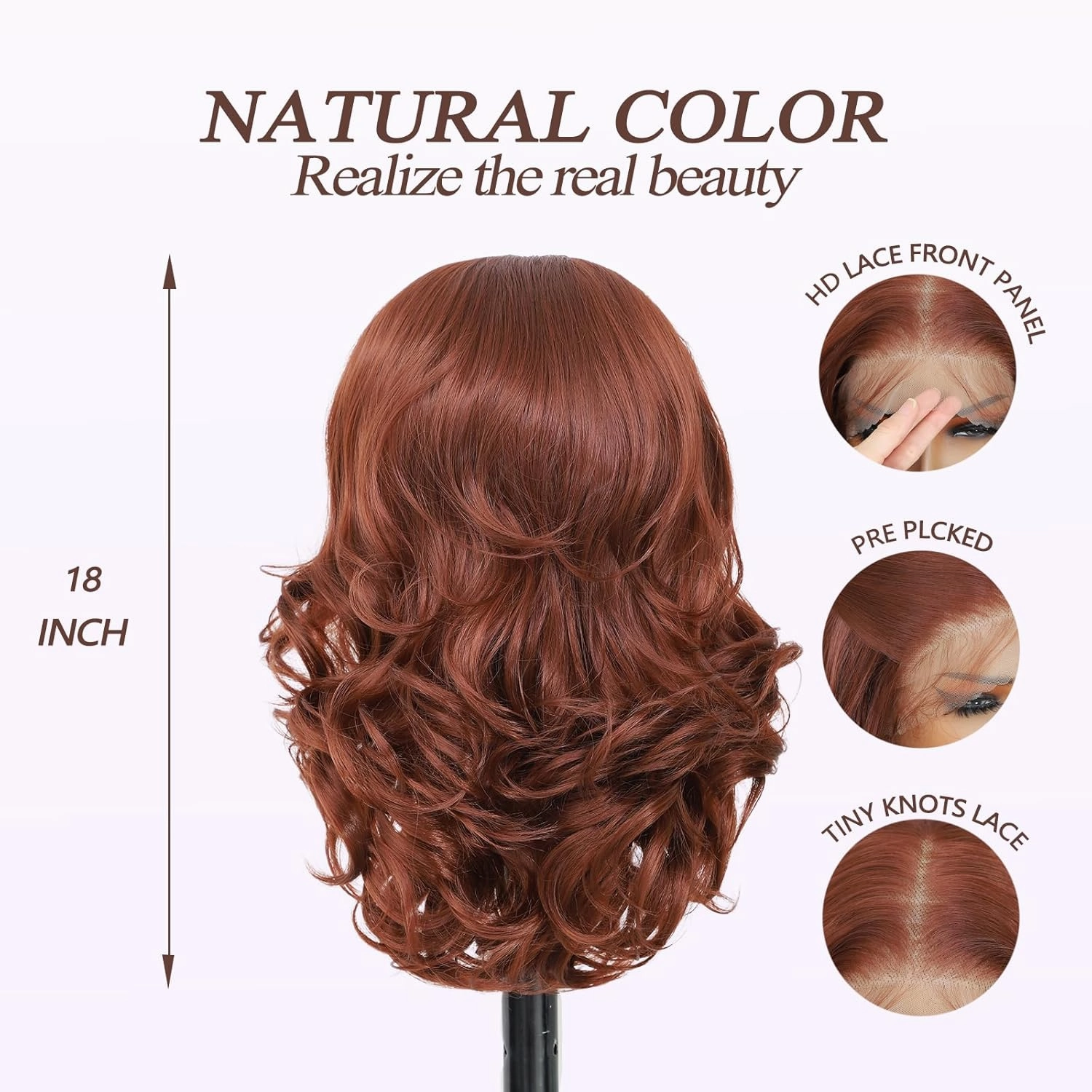 Reddish Brown 13×6 HD Lace Front Wig Synthetic Glueless Pre Layered Brown Roots Body Wave Wigs for White Women Pre Plucked 18 Inch Tiny Knots Lace Natural Hairline Bob Wigs