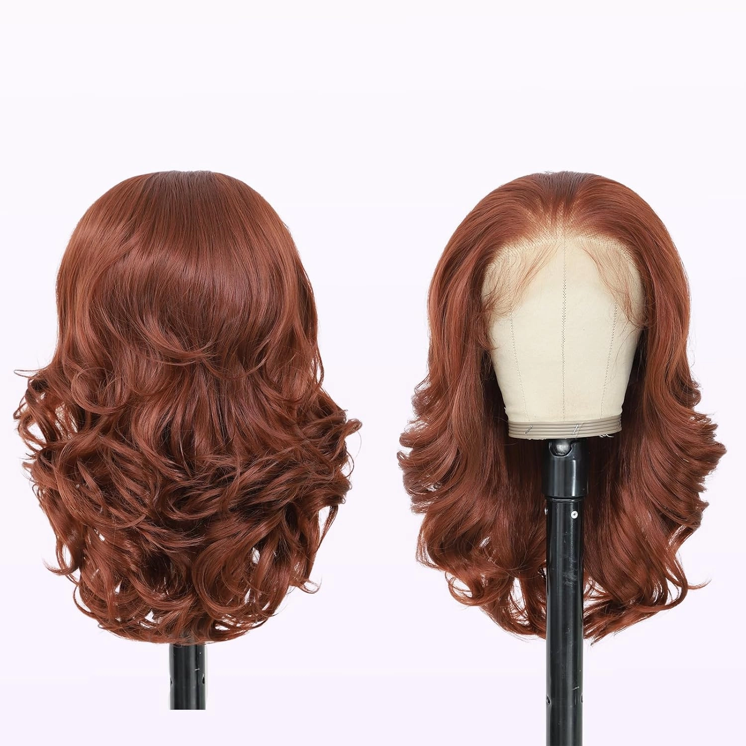 Reddish Brown 13×6 HD Lace Front Wig Synthetic Glueless Pre Layered Brown Roots Body Wave Wigs for White Women Pre Plucked 18 Inch Tiny Knots Lace Natural Hairline Bob Wigs