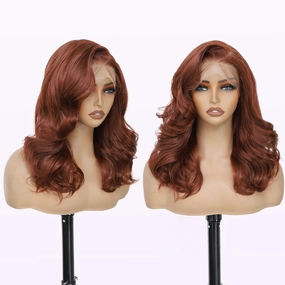 Reddish Brown 13×6 HD Lace Front Wig Synthetic Glueless Pre Layered Brown Roots Body Wave Wigs for White Women Pre Plucked 18 Inch Tiny Knots Lace Natural Hairline Bob Wigs