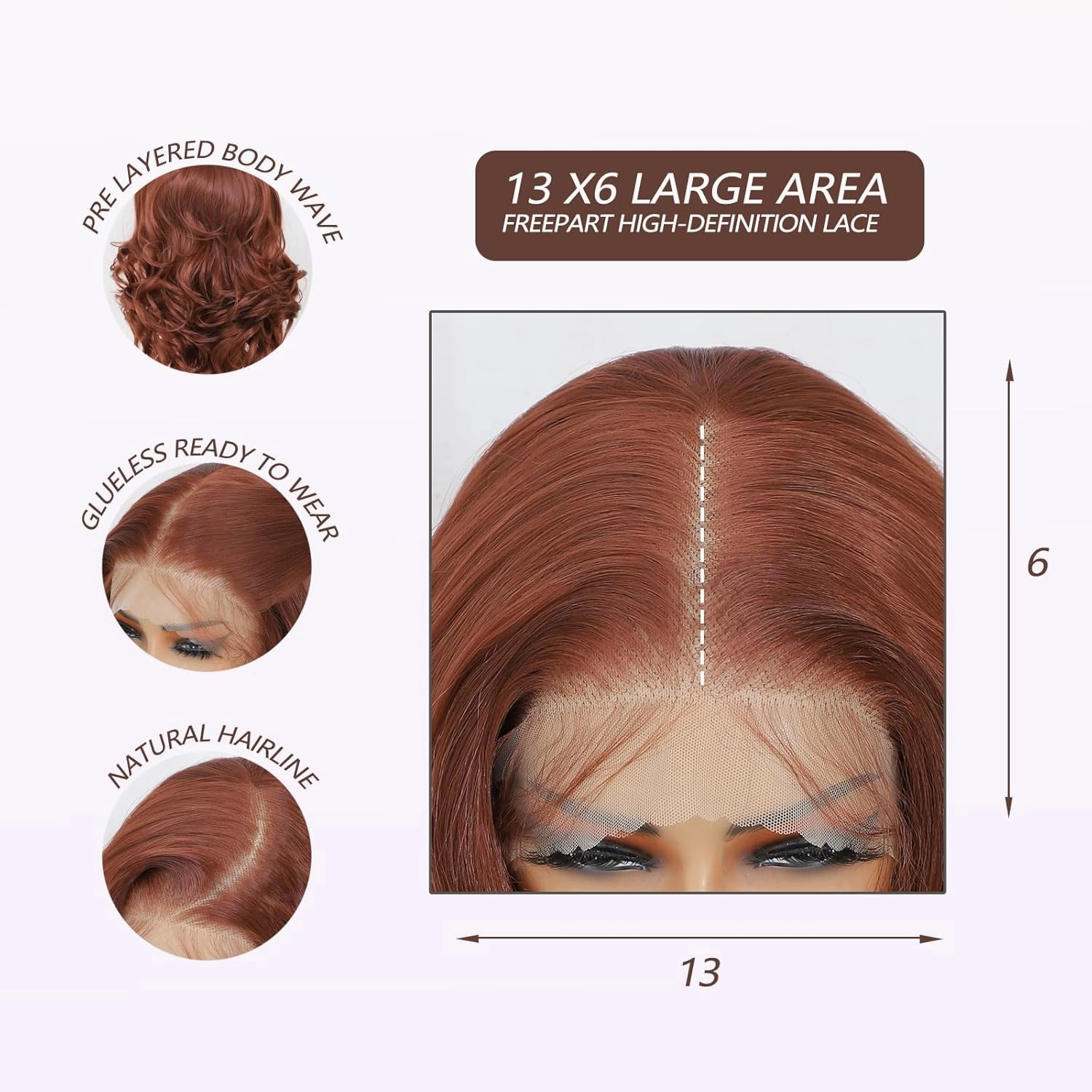 Reddish Brown 13×6 HD Lace Front Wig Synthetic Glueless Pre Layered Brown Roots Body Wave Wigs for White Women Pre Plucked 18 Inch Tiny Knots Lace Natural Hairline Bob Wigs