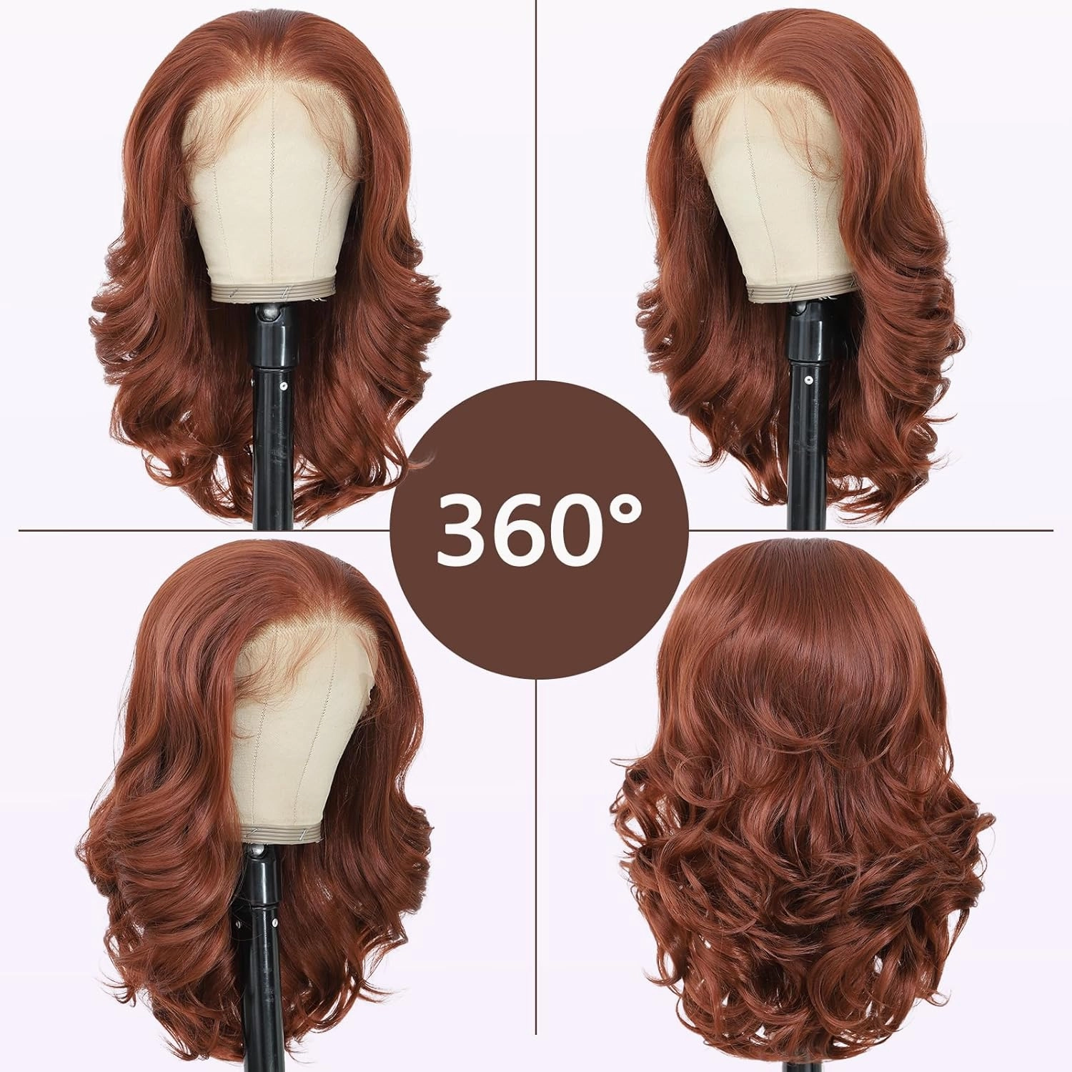 Reddish Brown 13×6 HD Lace Front Wig Synthetic Glueless Pre Layered Brown Roots Body Wave Wigs for White Women Pre Plucked 18 Inch Tiny Knots Lace Natural Hairline Bob Wigs