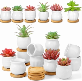Remerry 12 Pcs Succulent Pots 2.5 Inch Ceramic Small Mini Pots DIY Figurines Paint Easter Gifts Kit Unpainted Ceramic Bisque with Drainage Hole Ready to Paint for Classroom (Smooth Style)