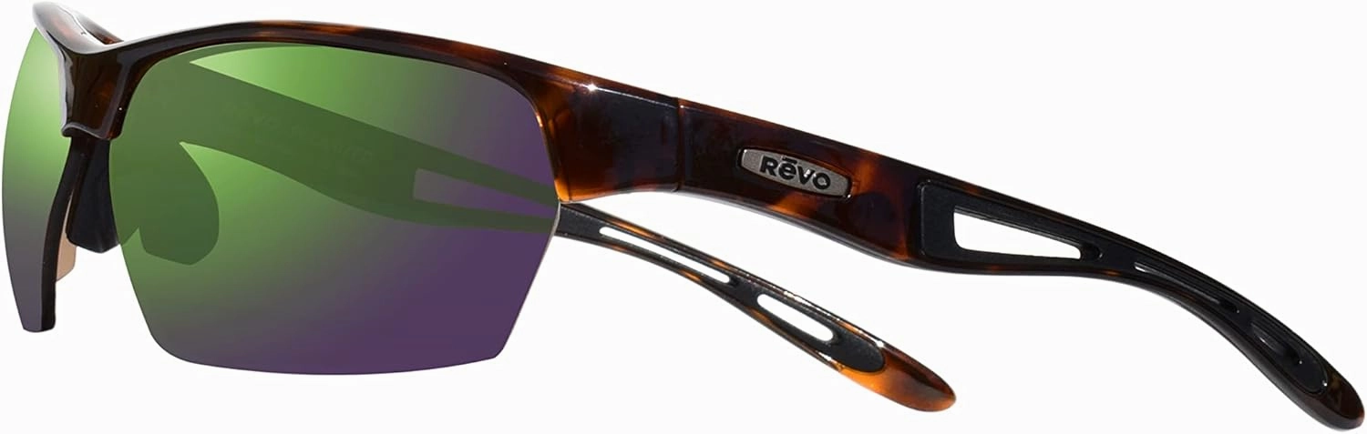 Revo Sunglasses Jett: Polarized Lens Filters UV, Semi-Rimless Rectangle Wrap Frame, Shiny Tortoise Frame with Evergreen Lens