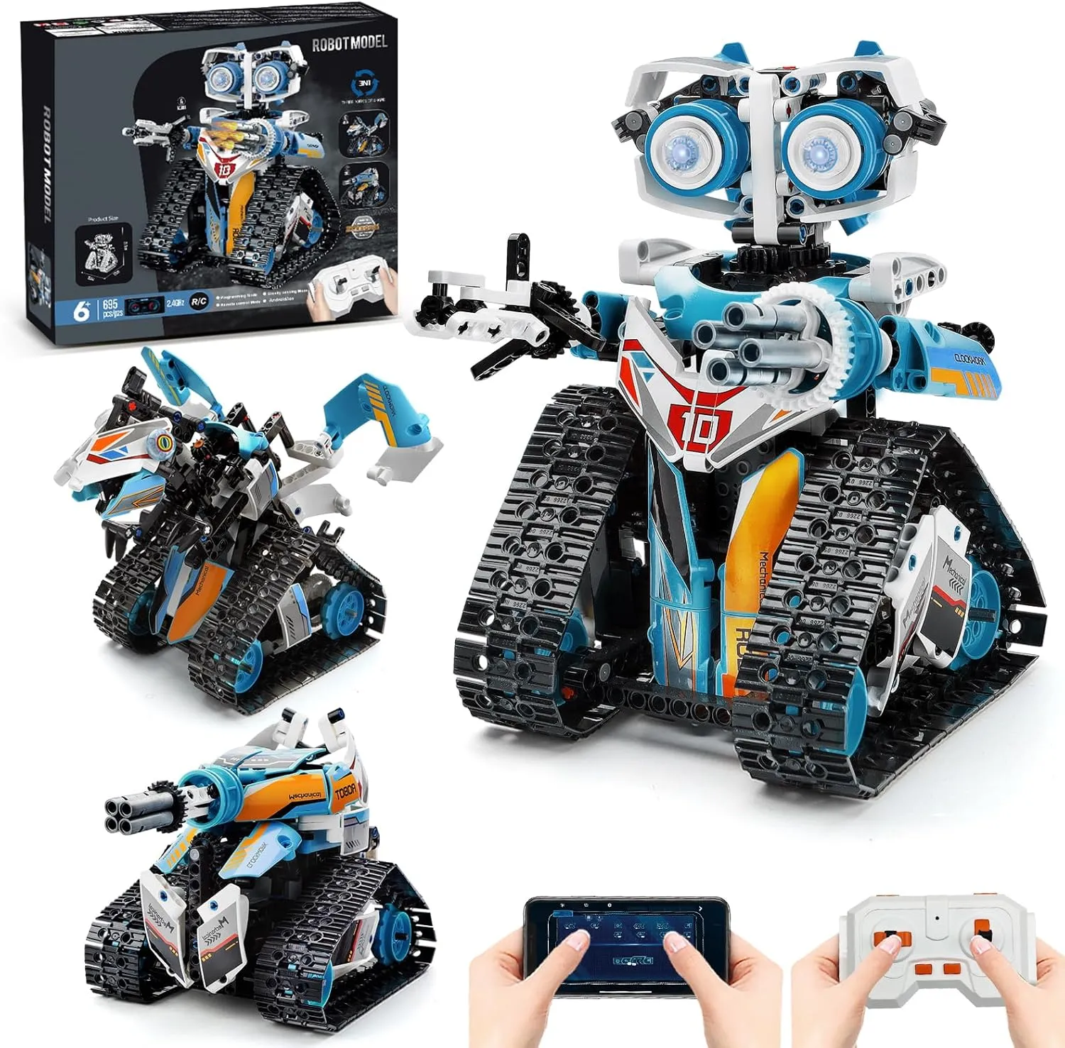 Robot Toys for Kids Ages 8-14, Remote & App-Controlled 3 in 1 STEM Robotics Set for Kids, Creative Birthday for Boys Girls Aged 8 9 10 11 12  (695 Pieces)