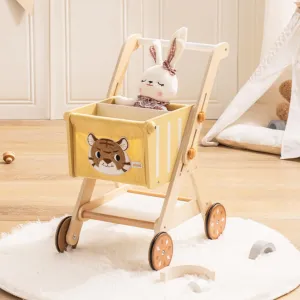 ROBOTIME Baby Walkers for Boys, Wooden Shopping Cart Toy for Toddler Kids, Height-Adjustable Wooden Push Walker, Sit to Stand Walker for Baby Learning to Walk