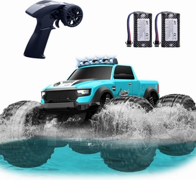 Rock Crawler RC Truck 4x4 Off Road Waterproof, 2.4Ghz Amphibious Remote Control Monster Truck with 2 Batteries, Dual Motors All Terrain RC Cars Toys for 8-12 Year Old Boys, Birthday