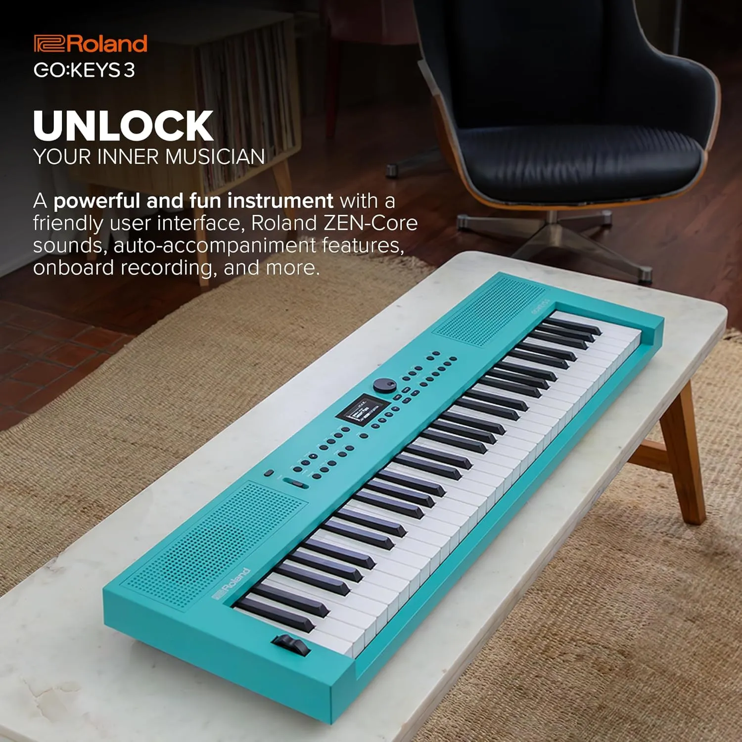 Roland GO:KEYS 3 Music Creation Keyboard | 61-Note Keyboard | Built-In Stereo Speakers | Bluetooth Audio/MIDI Support for Music Streaming - Turquoise