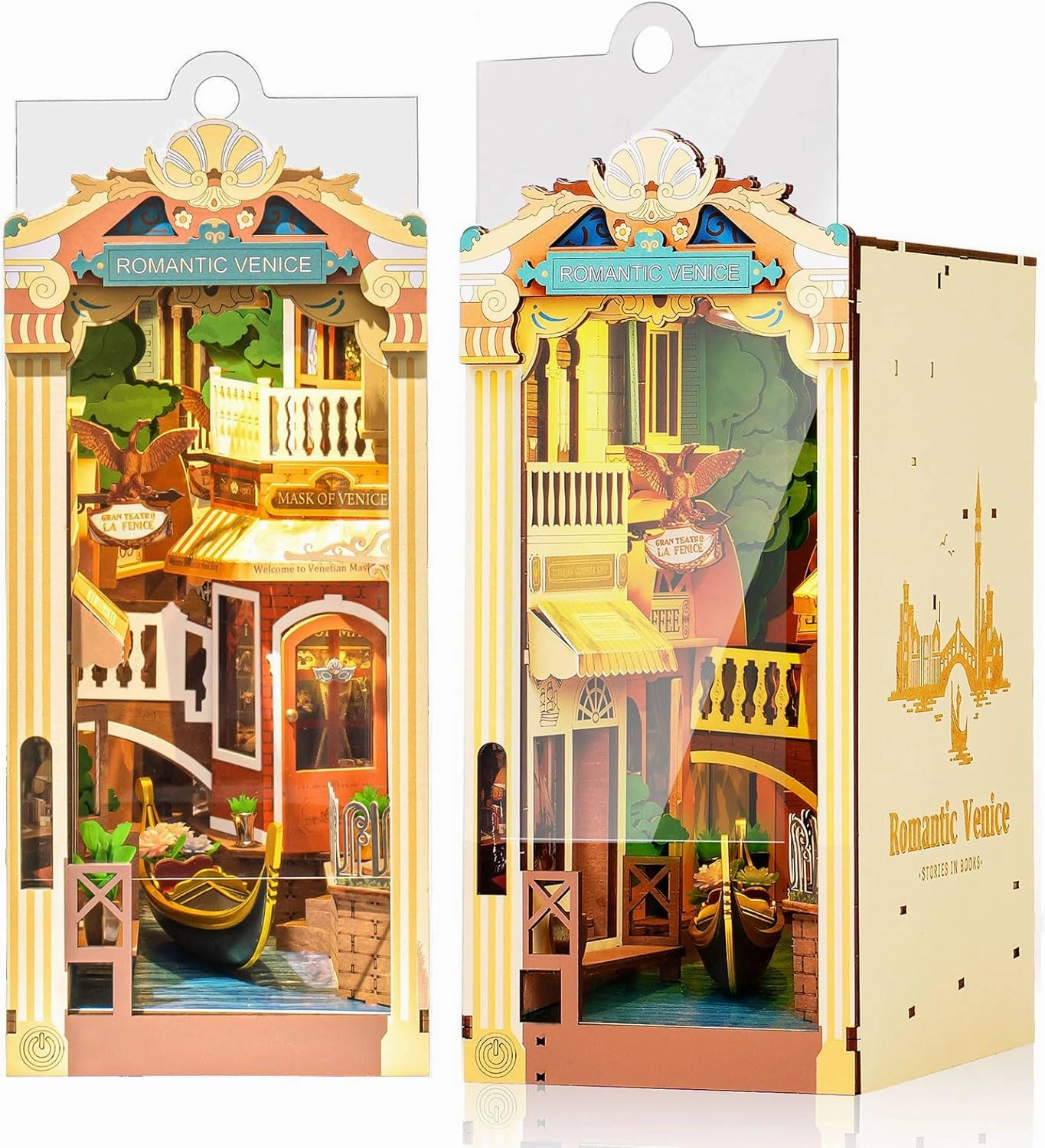 Rolife DIY Book Nook Kits for Adults 3D Wooden Puzzle-Bookshelf Insert Booknook-Miniature Kit-Gifts for Boys Girls (Romantic Venice)