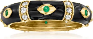 Ross-Simons 0.30 ct. t.w. White Topaz Evil Eye Ring With Emerald Accents and Black Enamel in 18kt Gold Over Sterling