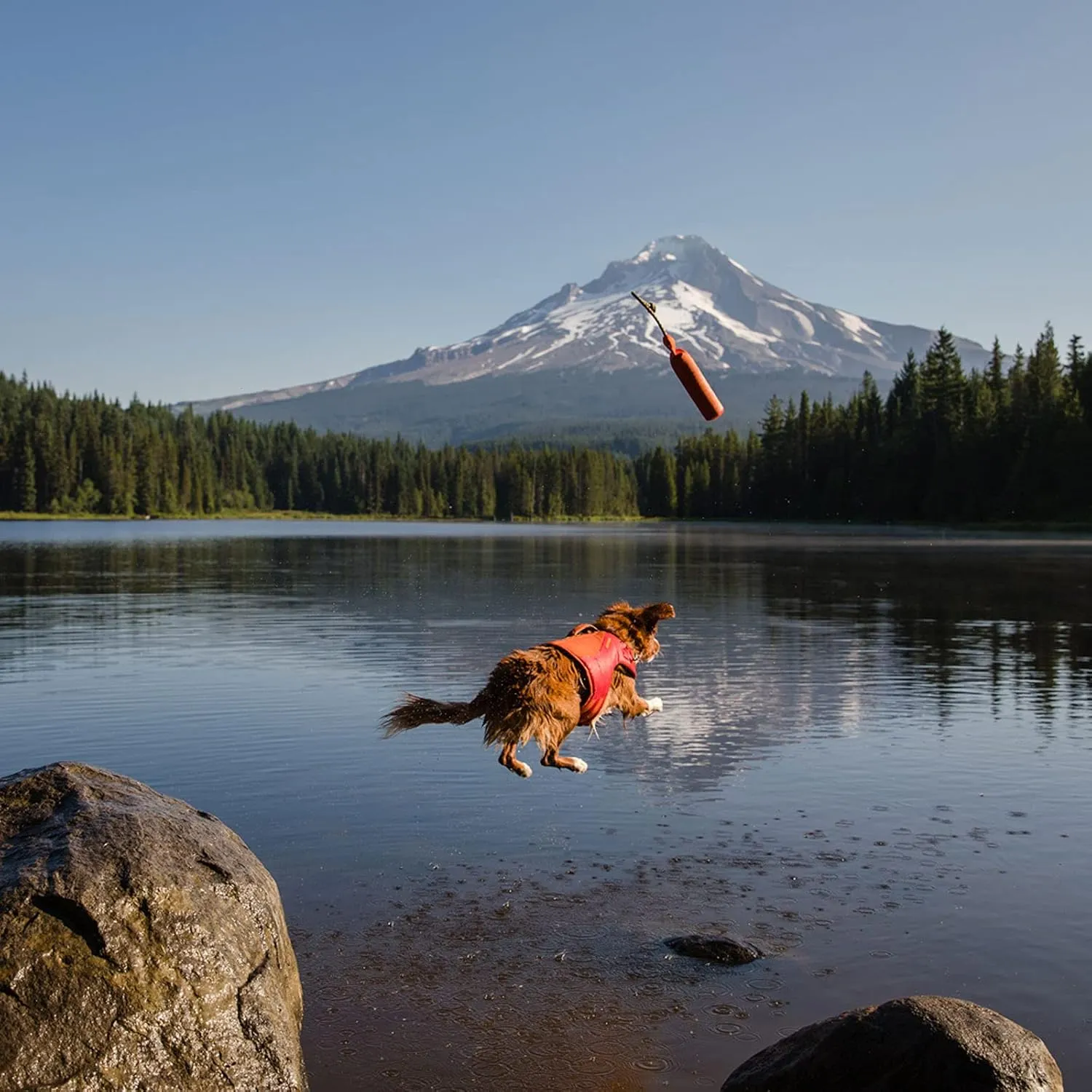 Ruffwear Lunker Throw Toy for Dogs – Durable, Soft Fabric Toy with Rope Handle for Fetch and Tug on Land & Water, Campfire Orange, Medium