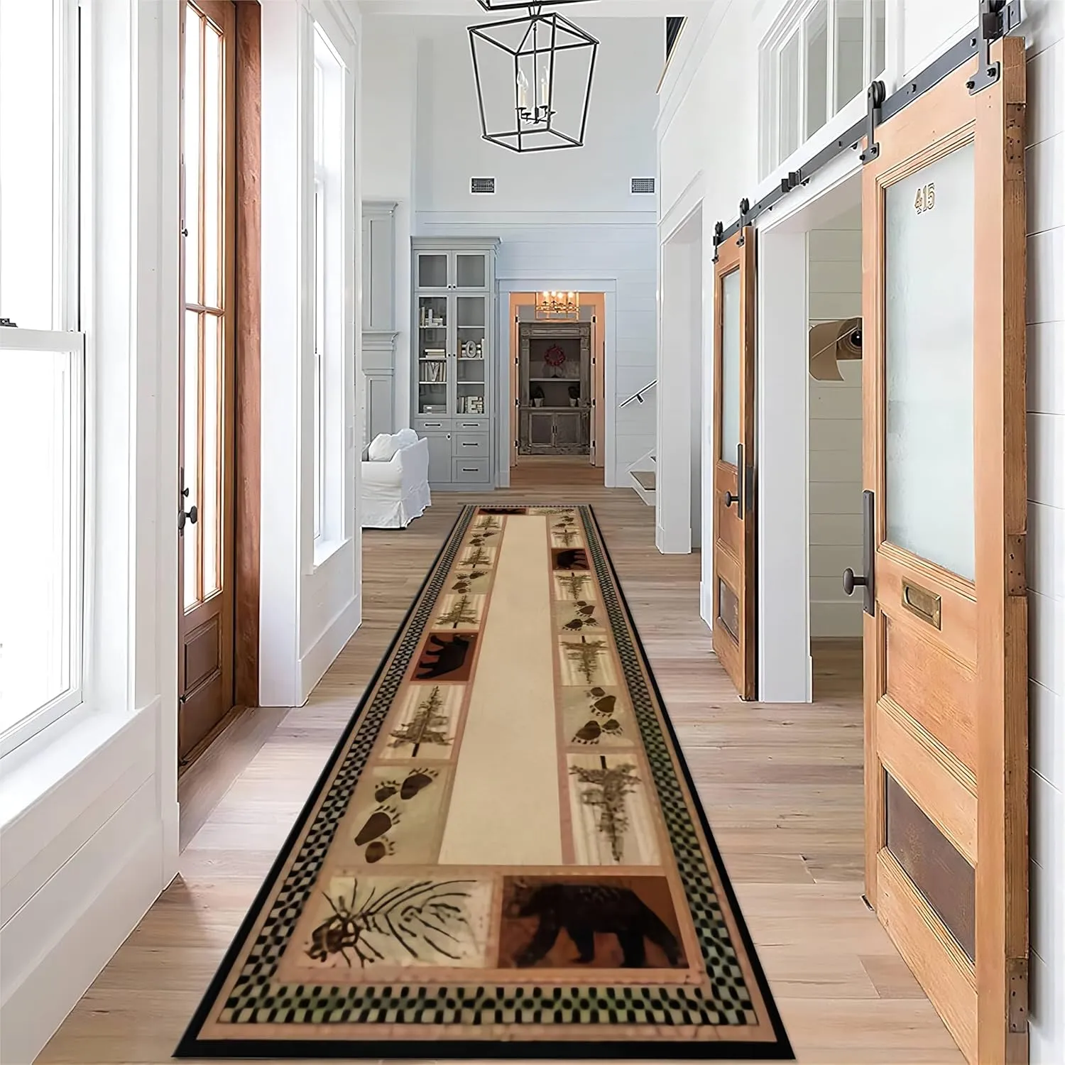 Rustic Cabin Lodge Runner Rugs, 4X10ft,Black Bear Bear Paw Pinecone Entrance Rug, Soft Washable Non Slip Bathroom Carpet, with Non Slip Backing Breathable Home Decor Mat for Front Door Hallway