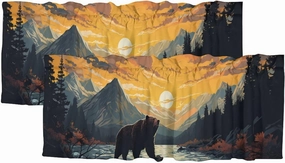 Rustic Bear Printed Window Curtains Valances for Kitchen Country Cabin Lake Lodge Forest Mountain Privacy Decorative Rod Pocket Short Window Valance Curtains 54 by 18 in, 2 Panel