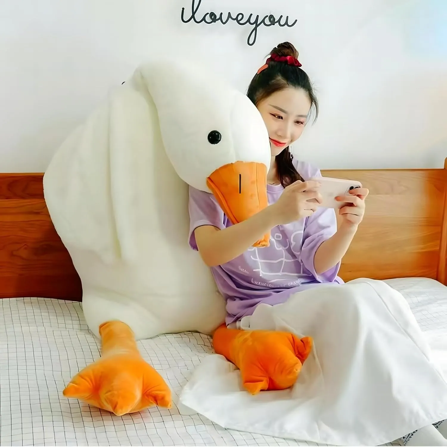 Ryttir White Goose Stuffed Animal - Jumbo 51" Soft Goose Plush Hugging Pillow with Orange Beak, Safety Nursery Decor & Sensory Comfort Toy, Cuddle Companion for Kids (Gender Neutral Gift)