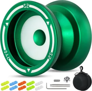S2 Dual Purpose Yoyo for Beginner / Professional Finger Trick Yoyo, Responsive & Unresponsive Yo Yo with Bag Case   10 Yo-yo Strings (Green)