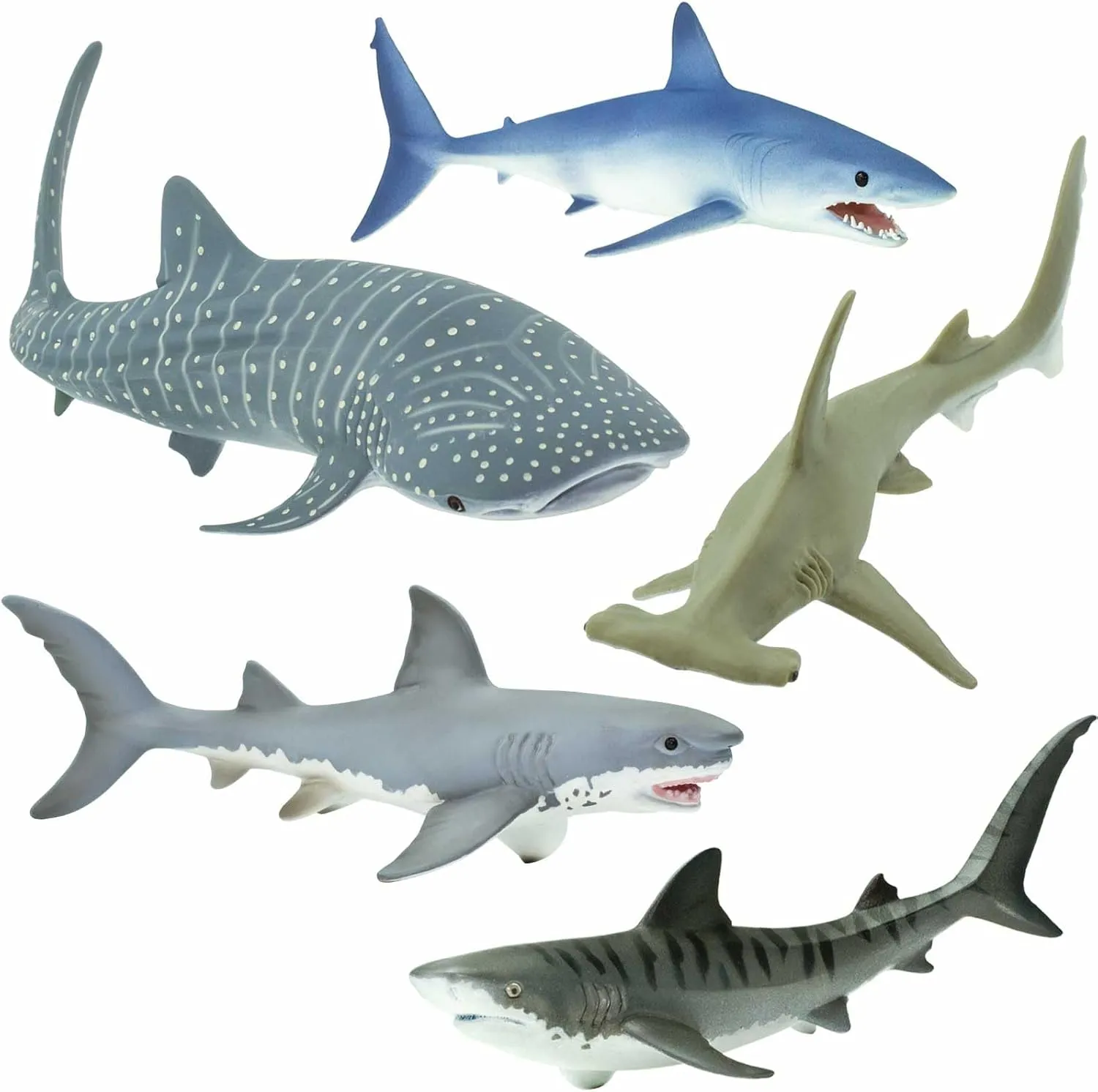 Safari Ltd. Shark Toy Set - Figurines of Great White, Tiger, Whale Shark, Hammerhead, and Mako - Play Set for Boys, Girls & Kids 3 