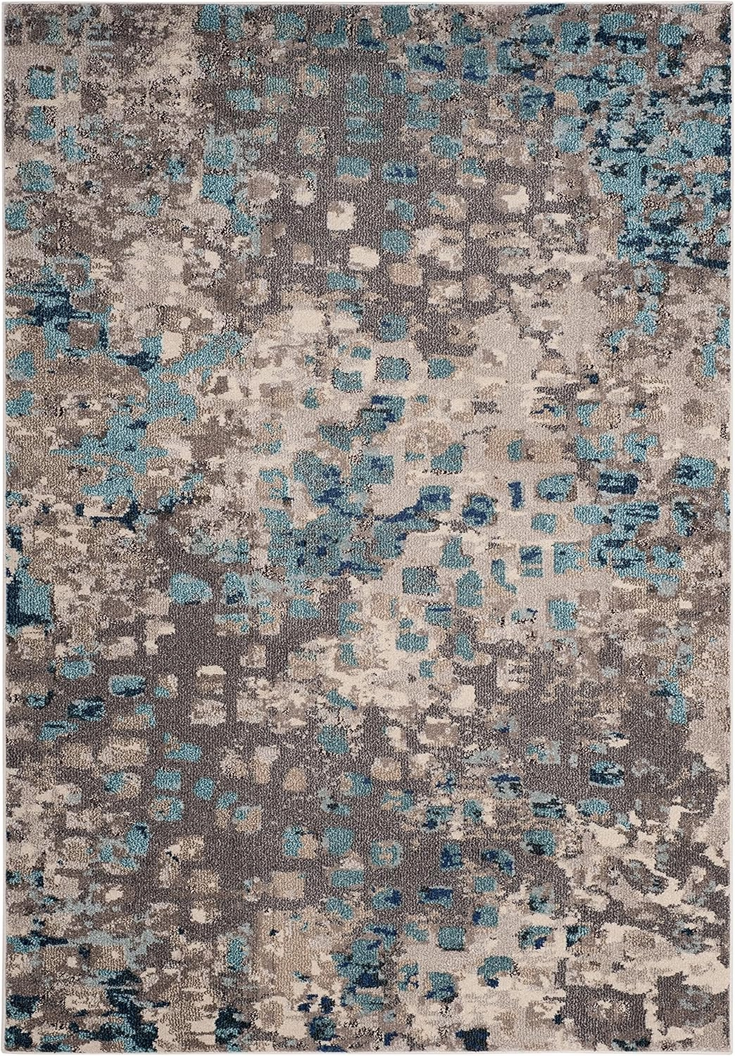 SAFAVIEH Monaco Collection Area Rug - 5'1" x 7'7", Grey & Light Blue, Boho Chic Abstract Watercolor Design, Non-Shedding & Easy Care, Ideal for High Traffic Areas in Living Room, Bedroom (MNC225E)