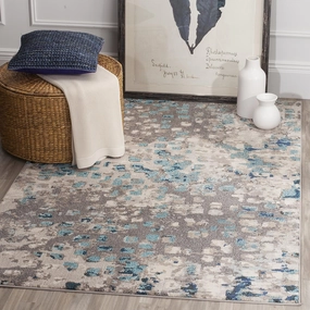SAFAVIEH Monaco Collection Area Rug - 5'1" x 7'7", Grey & Light Blue, Boho Chic Abstract Watercolor Design, Non-Shedding & Easy Care, Ideal for High Traffic Areas in Living Room, Bedroom (MNC225E)