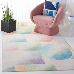 SAFAVIEH Paint Brush Collection Area Rug - 6'7" Square, Blue & Purple, Watercolor Design, Non-Shedding Machine Washable & Slip Resistant Ideal for High Traffic Areas in Living Room, Bedroom (PTB187M)