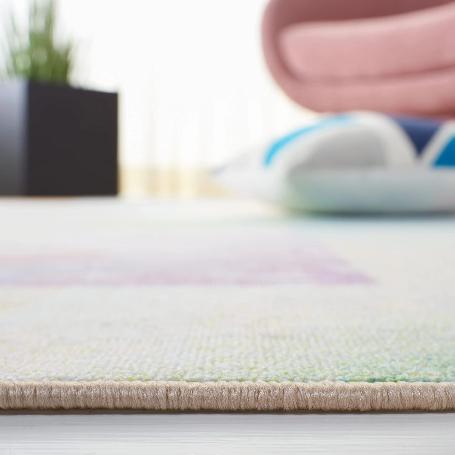 SAFAVIEH Paint Brush Collection Area Rug - 6'7" Square, Blue & Purple, Watercolor Design, Non-Shedding Machine Washable & Slip Resistant Ideal for High Traffic Areas in Living Room, Bedroom (PTB187M)