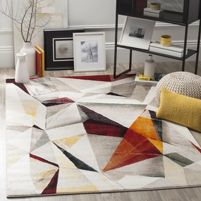 SAFAVIEH Porcello Collection Area Rug - 6'7" x 9', Light Grey & Orange, Modern Abstract Design, Non-Shedding & Easy Care, Ideal for High Traffic Areas in Living Room, Bedroom (PRL6940F)