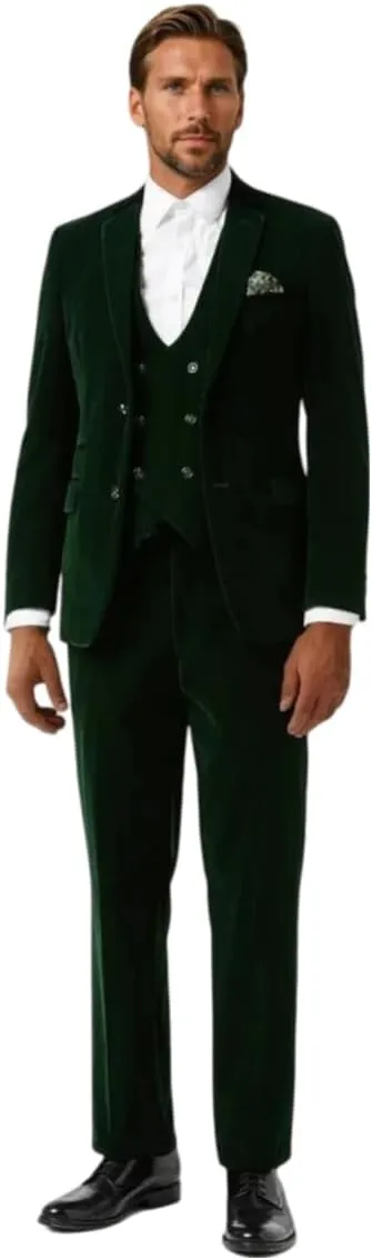 SAINLY Men's Emerald Green Velvet 3 Piece Suit - Perfect for Weddings, Parties & Formal Events - Groomsmen Suit Gift for Him