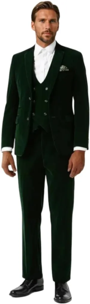 SAINLY Men's Emerald Green Velvet 3 Piece Suit - Perfect for Weddings, Parties & Formal Events - Groomsmen Suit Gift for Him