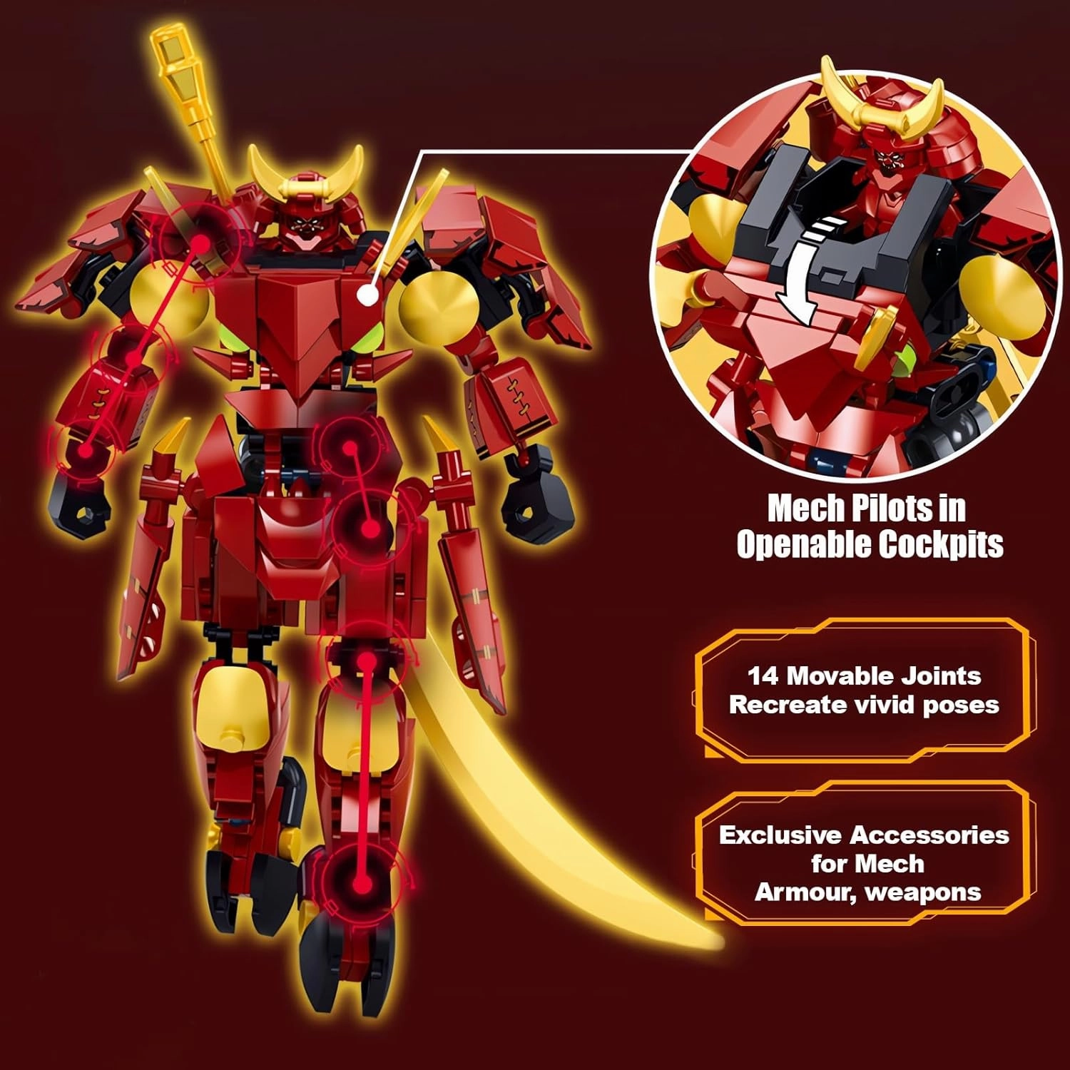 Samurai Mech Warrior Model Building Sets, Robot with Long Swords and Openable Cockpits Building Blocks Toy Set, 236 Pieces Creative Collectible Gift for Adults Man Teens Boys 6 