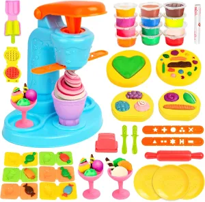 SANCO Playdough - 45Pcs Ice Cream Dough Maker Set with 12 Colors Clay Dough, Kitchen Creations Toy Food Playdough Sets for Kids 3-8 , Birthday for Boys & Girls