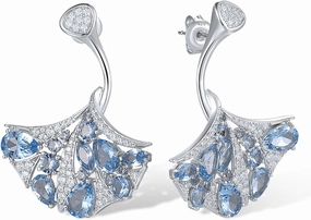 Santuzza 925 Sterling Silver Leaf Shape Gemstone dangle Earrings for Women