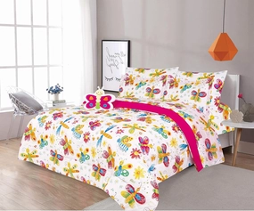 Sapphire Home 8 Piece Butterfly Full Bedding Set, Bed in a Bag, Kids Butterfly Comforter Set with Butterfly Sheets, Pillow Case, Toy Pillow, Toddler Bedroom Kit, Full Size