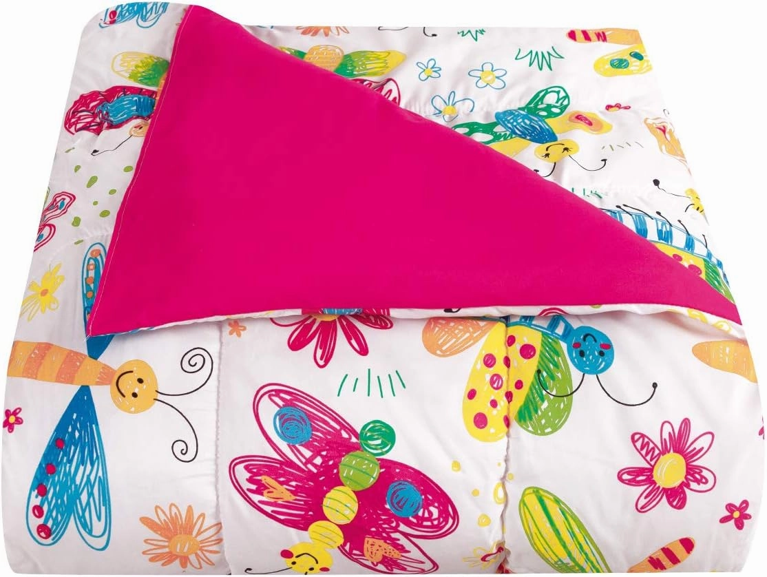 Sapphire Home 8 Piece Butterfly Full Bedding Set, Bed in a Bag, Kids Butterfly Comforter Set with Butterfly Sheets, Pillow Case, Toy Pillow, Toddler Bedroom Kit, Full Size