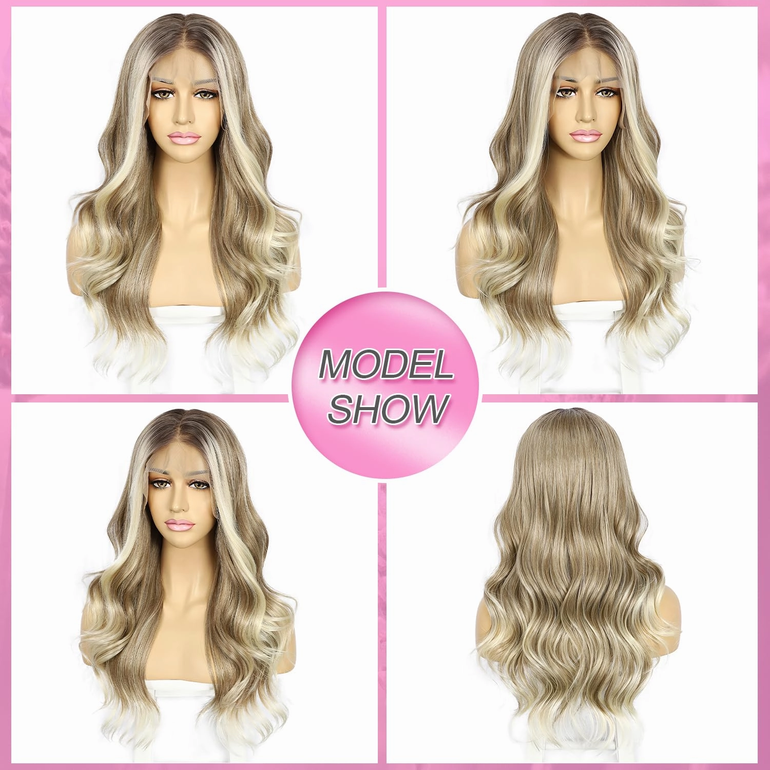 SAPPHIREWIGS 13x4 Synthetic Lace Front Wigs Highlight Brown Wig with Blonde Tips Body Wavy Heat Resistant Fiber Hair for Daily Party Use 20 Inch