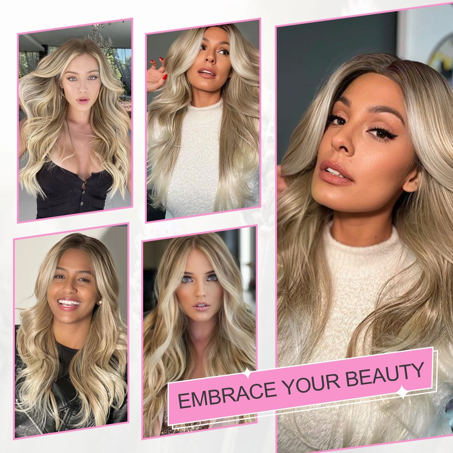 SAPPHIREWIGS 13x4 Synthetic Lace Front Wigs Highlight Brown Wig with Blonde Tips Body Wavy Heat Resistant Fiber Hair for Daily Party Use 20 Inch