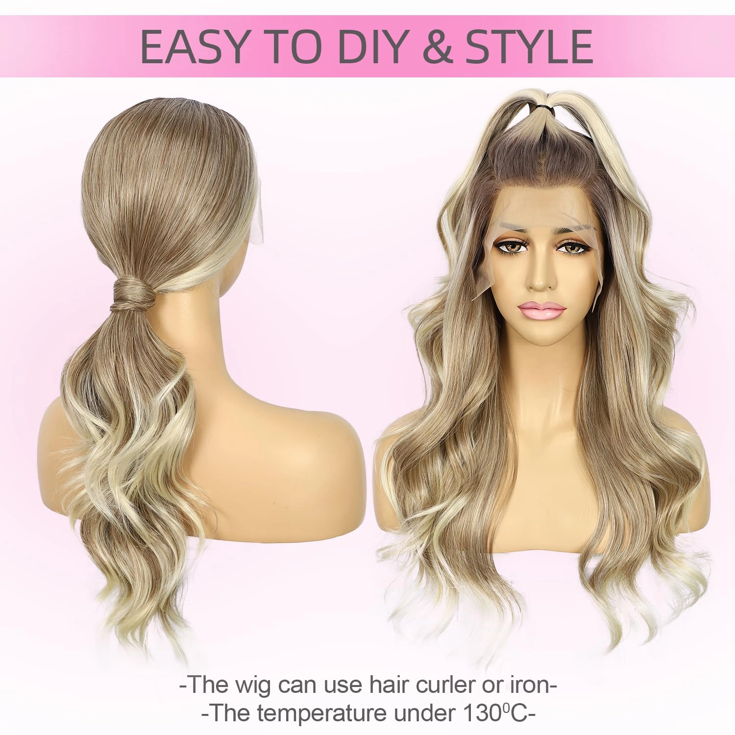 SAPPHIREWIGS 13x4 Synthetic Lace Front Wigs Highlight Brown Wig with Blonde Tips Body Wavy Heat Resistant Fiber Hair for Daily Party Use 20 Inch