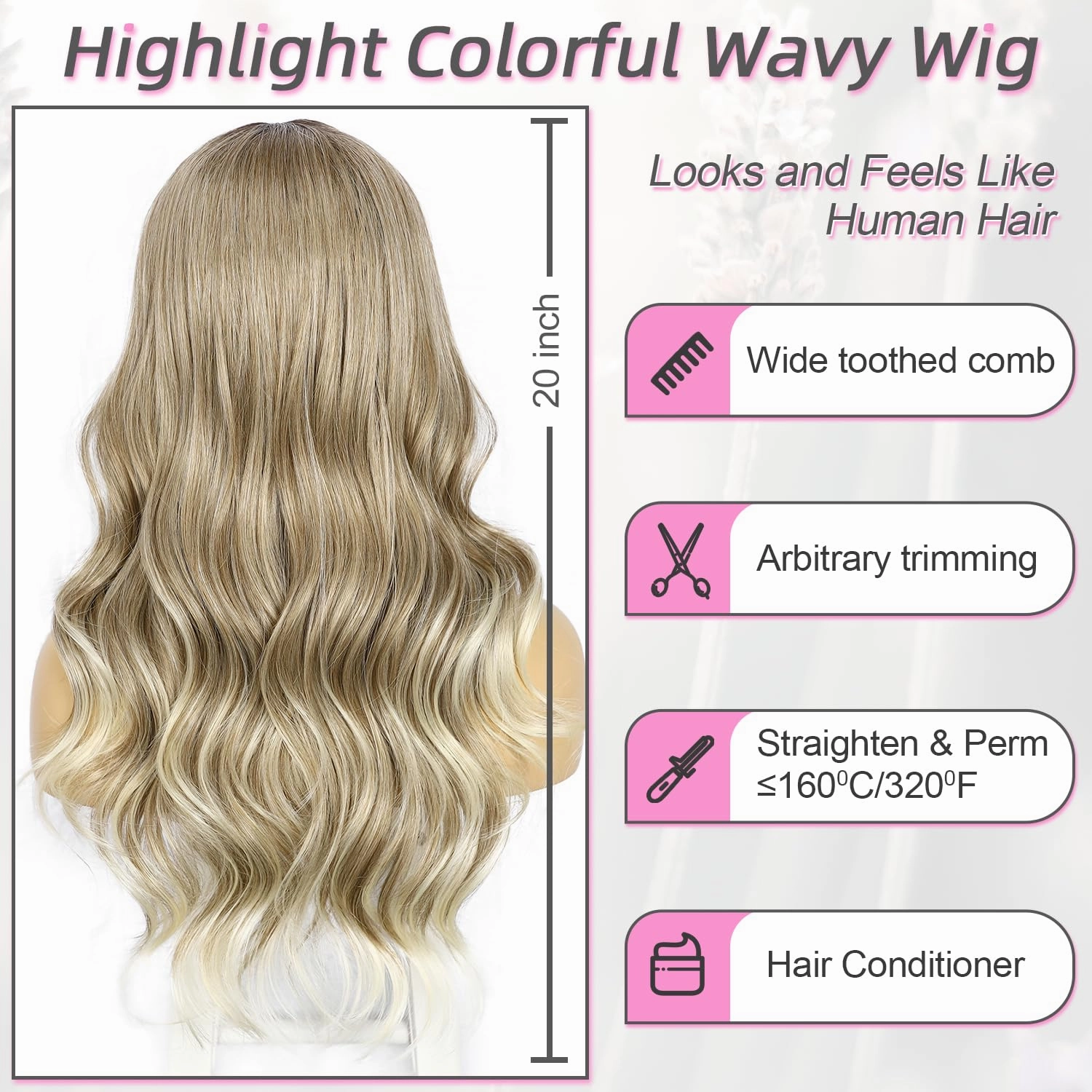 SAPPHIREWIGS 13x4 Synthetic Lace Front Wigs Highlight Brown Wig with Blonde Tips Body Wavy Heat Resistant Fiber Hair for Daily Party Use 20 Inch