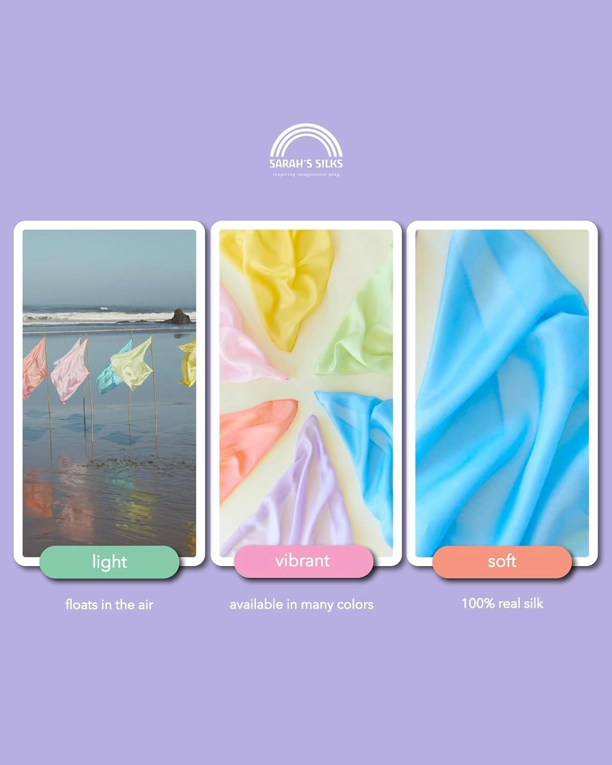 Sarah's Silks Playsilk - 100% Real Silk, Hand Dyed, Bright Colored Play Scarves | Montessori and Waldorf Toys for Dress up, Imaginative, and Pretend Play (35" x 35")