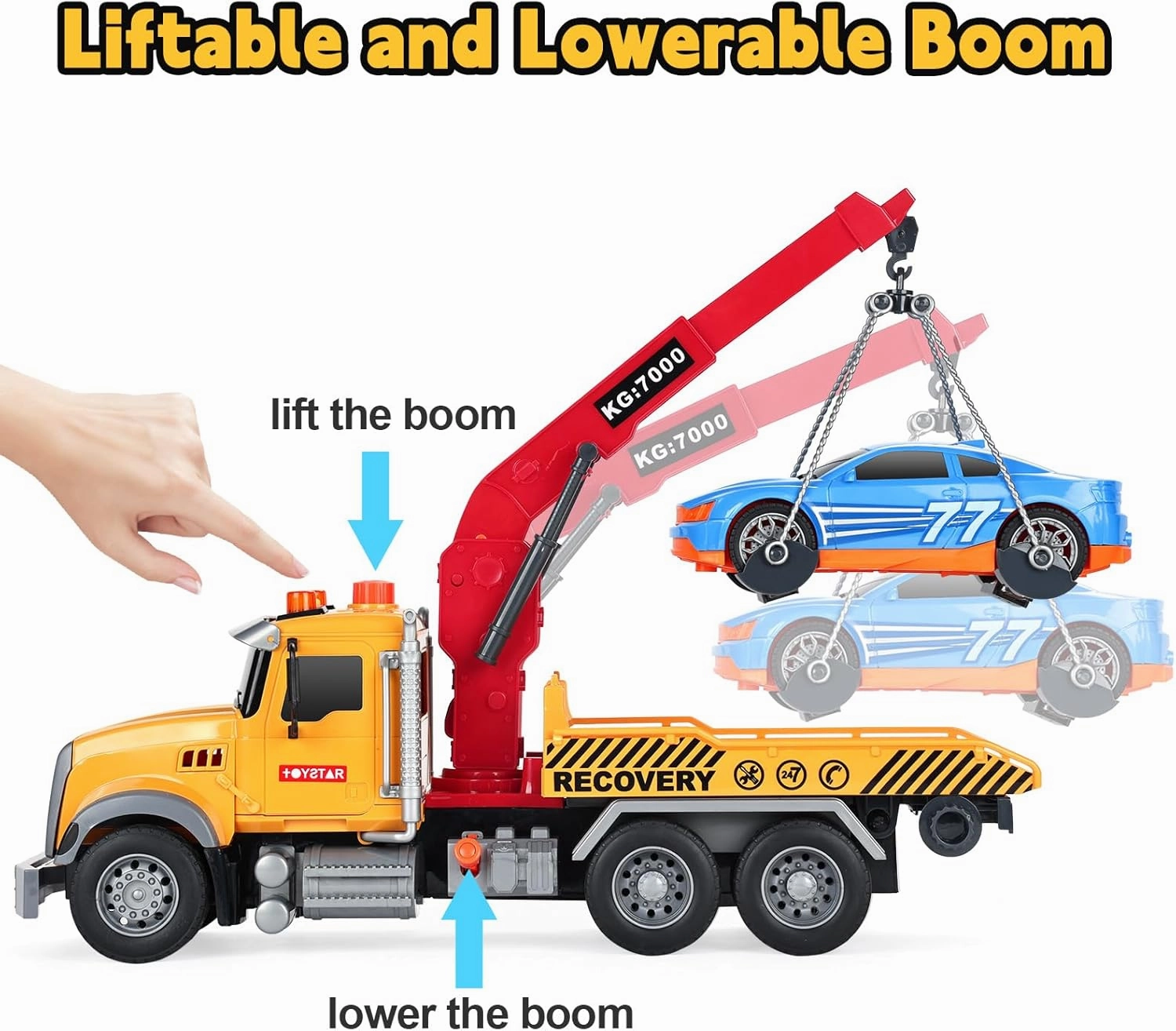 SASBSC Tow Truck Toys for 3 4 5 6 7 Year Old Boys Big Construction Toy for Boys Age 3-7 Friction Power Crane Toy Rescue Transport Truck with Light and Sound Kids Gift Toys