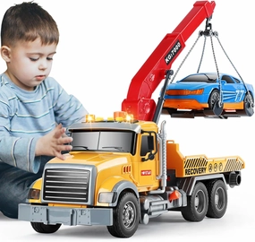 SASBSC Tow Truck Toys for 3 4 5 6 7 Year Old Boys Big Construction Toy for Boys Age 3-7 Friction Power Crane Toy Rescue Transport Truck with Light and Sound Kids Gift Toys