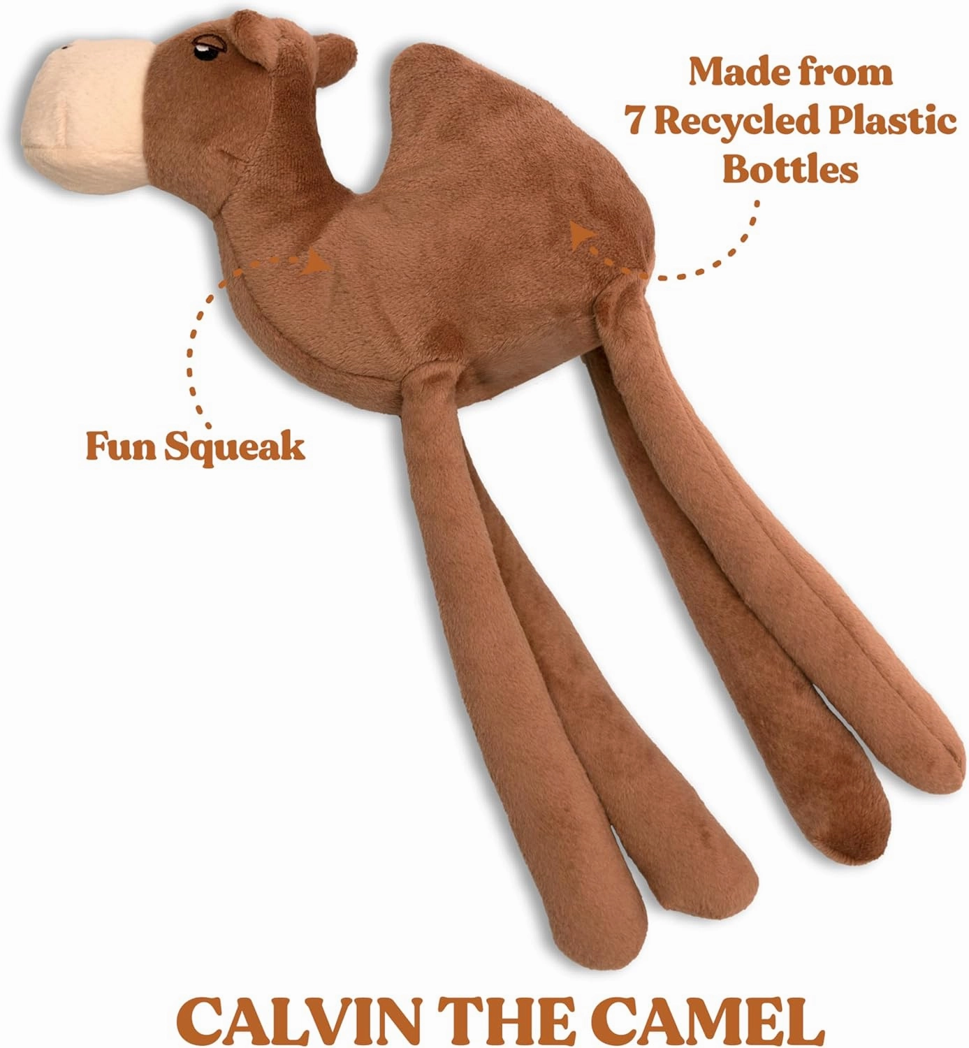 Savanna Collection Dog Toys | Jumbo Sized Calvin The Camel | Cute, Durable, & Sustainable Plush Chew Toys for Dogs 50 lbs & up | Eco Friendly & 100% Recycled Materials
