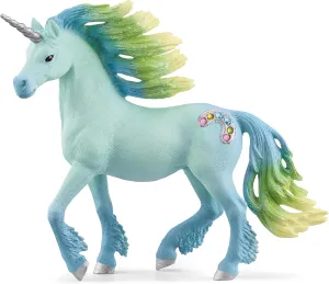 Schleich bayala, Unicorn Toys for Girls and Boys, Marshmallow Unicorn Stallion, Blue and Green ,with Gems, Ages 5 